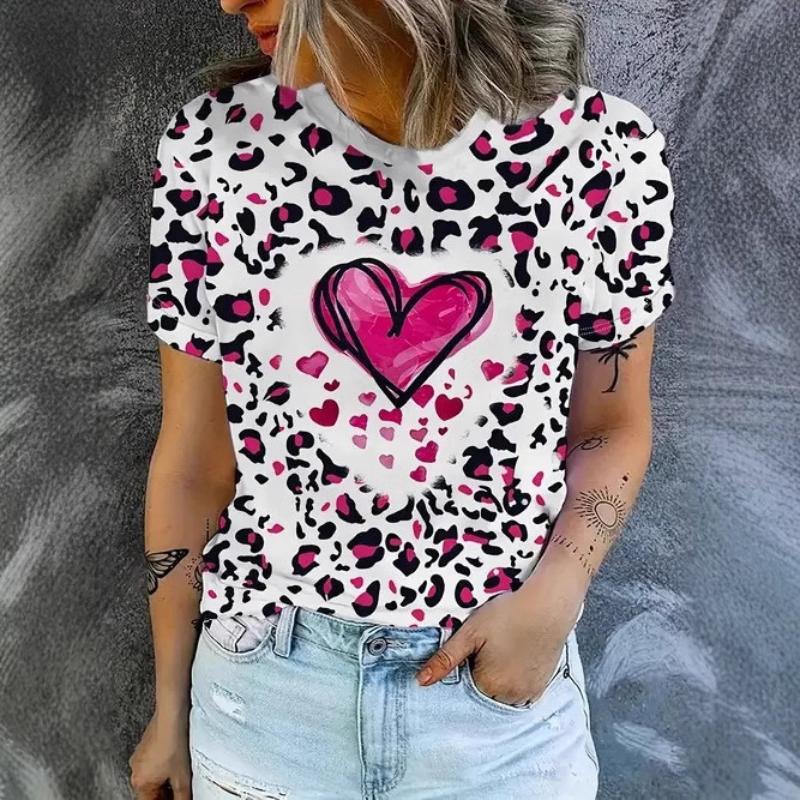Повседневный топ с принтом, женская одежда, круглый вырез, короткий рукав, удобные футболки для женщин
