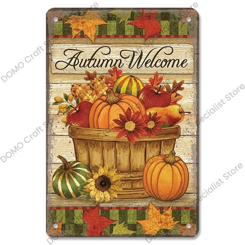 Приветственный плакат, металлическая пластина, винтажная тыква, подсолнух, птица, металлические жестяные знаки, настенный декор, садовая дверь, кафе, вечеринка