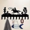 Cowboy Cactus Metal Key Holder - Eclectic Wall Mount Hooks Rack with 10 Hooks - Easy Install Decorative Iron Hanger for Keys