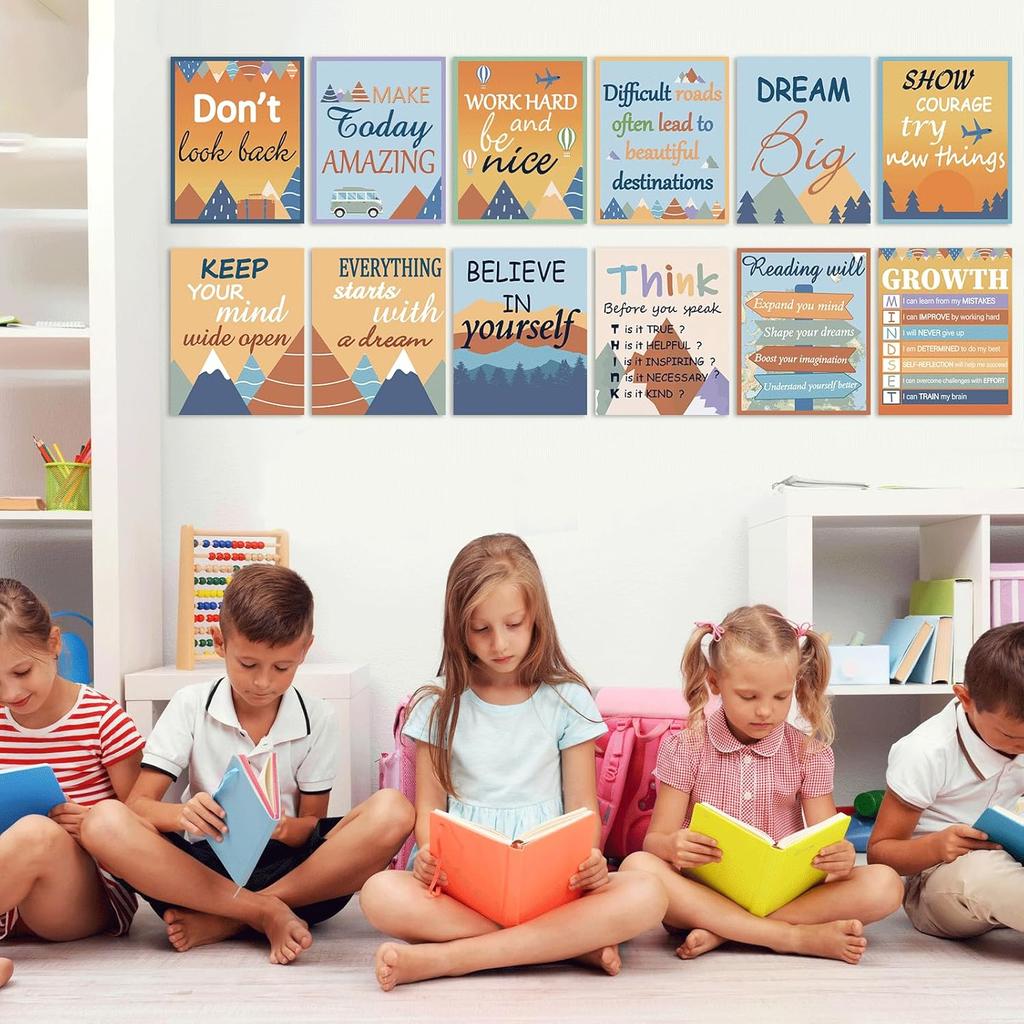 Набор мотивирующих плакатов «Движущаяся гора» для украшения классной комнаты Цветные плакаты на тему гор Вдохновляющий плакат Позитивная цитата Настенное искусство для досок объявлений