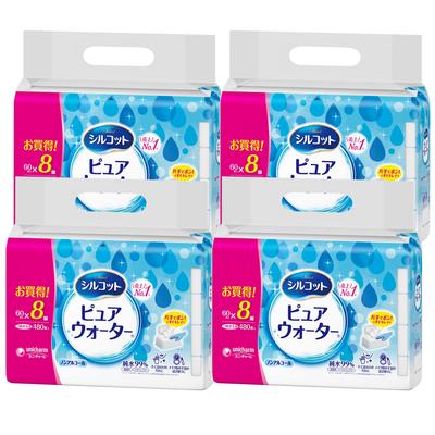 Салфетки Silcot Pure Water Wet pure 1920 листов x 8 x Unicharm [Выгодная цена] Салфетки, 99% воды, безалкогольные, сменный блок, (60 4) [элемент дела]