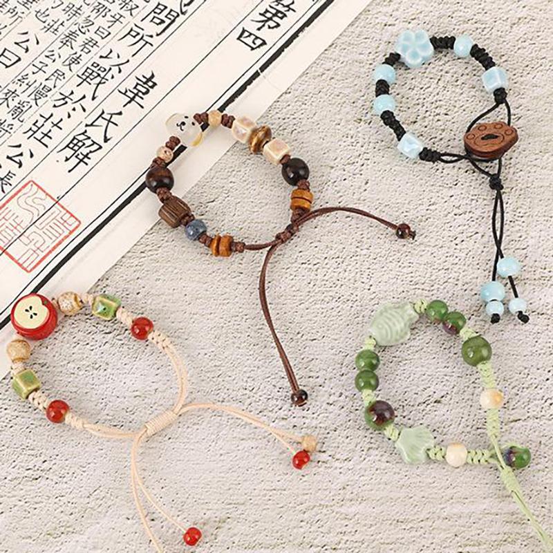 Милый мультяшный плетеный керамический браслет ручной работы для женщин и девочек, универсальный персонализированный керамический браслет с бусинами, регулируемый, подарки