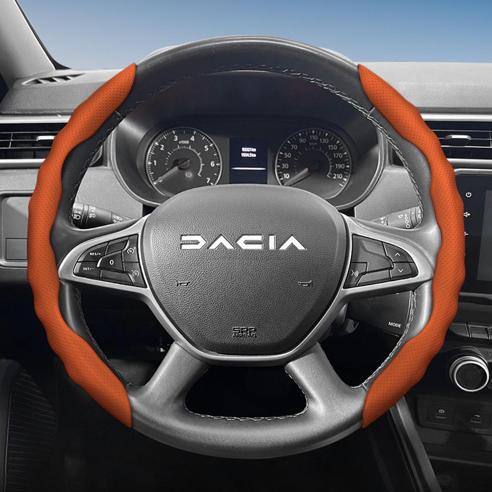 vcxja9 Suitable for Dacia Steering Wheel Cover, Wave-Shaped Sporty Design, Breathable Leather, Segmented Anti-Slip Sweat-Absorbing Protective