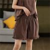 Женские винтажные шорты однотонные летние вещи эластичная талия свободные карманы повседневные шорты