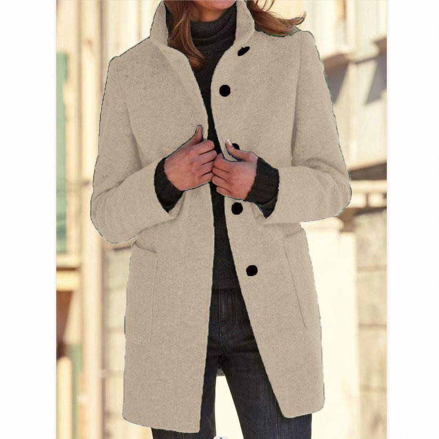 Autumn and Winter Women's Retro Solid Colour Button Collar Tweed Jacket