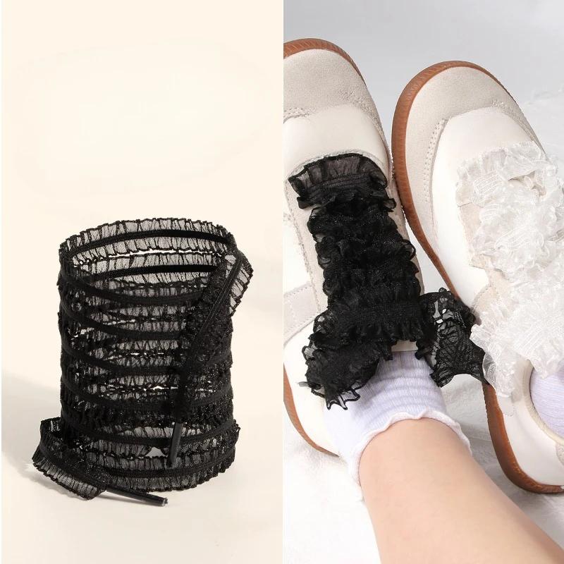 1 Pairs Elastic Lace Shoelaces with Ruffled Trim -Fairy Wind Shoelaces with Wooden Ear Edge