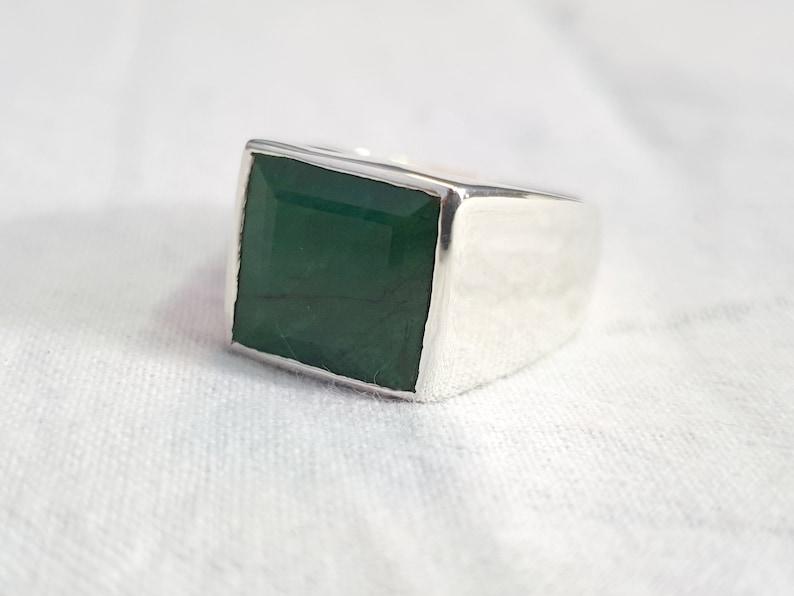 Dyed Emerald Gemstone Ring, Square Ring, Handmade Jewelry, Wedding Engagement Gift, Mens Jewelry, Designer Ring, 925 Silver Ring