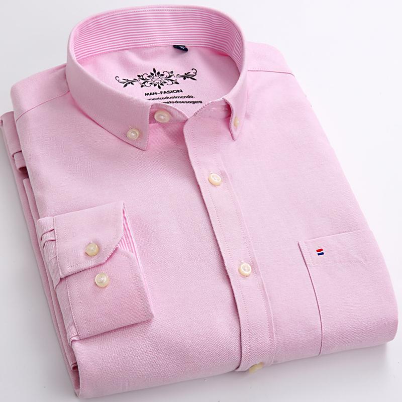 Business Men Oxford Casual Shirts Long Sleeve Regular Fit Solid Easy Care with Chest Pocket