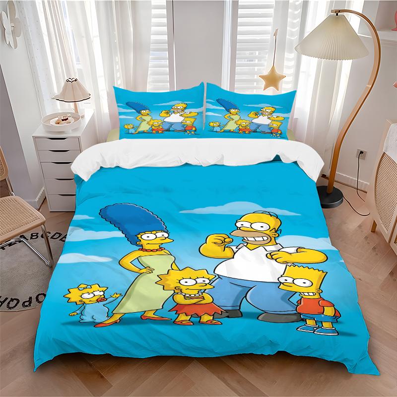3Pcs Simpson Family Portrait Bedding Set Quilt Cover Pillowcase Home Christmas Xmas Halloween Gift 1 Duvet Cover 2 Pillowcase S921831