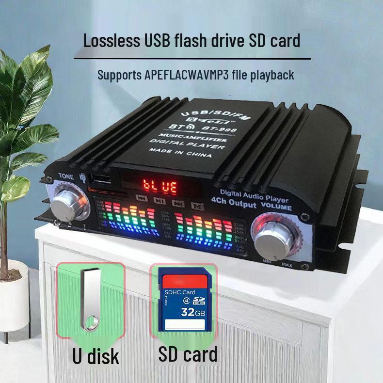 BT-998 Four-Channel Bluetooth 12V Car/Home Power Amplifier