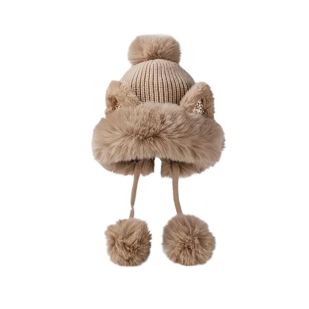 Fluffy Cat Ears Beanie Cartoon Ear Protection Hat Fashion Winter Plush Hat  Children