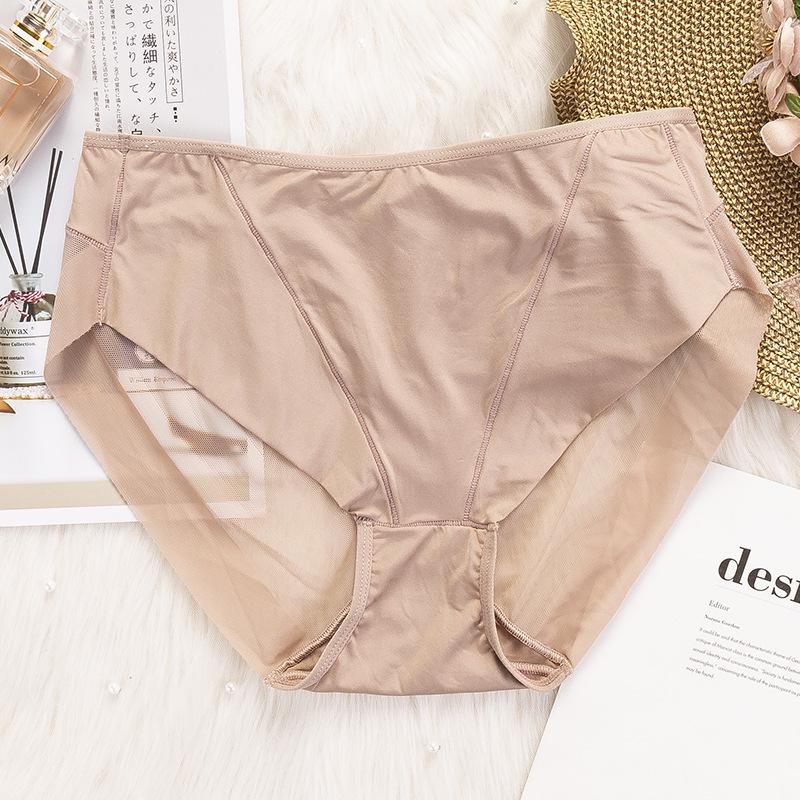 «Женские бесшовные сетчатые трусы Ice Silk со средней посадкой»: Дышащие, сексуальные и удобные, с промежностью из чистого хлопка».