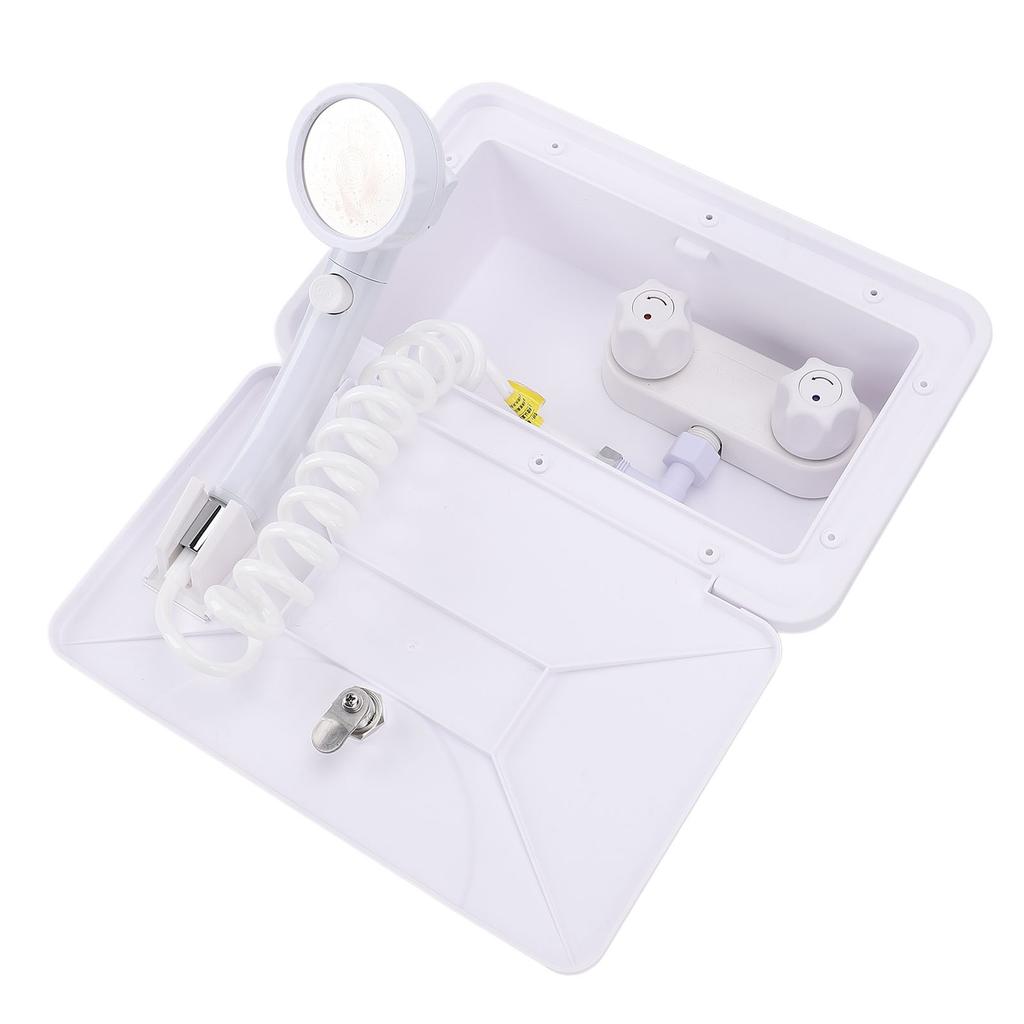 RV Exterior Shower Box with Shower Head 1.5m Retractable Hose Hot Cold Water Regulating for Motorhome Trailer