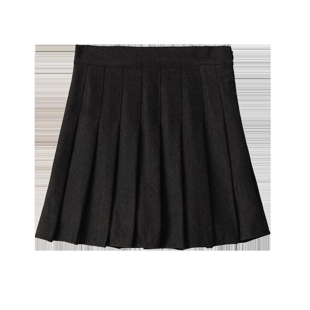 Приталенная юбка А-силуэта с высокой талией и плиссировкой из смесовой шерсти - от маленького до большого размера, осень/зима, стиль College JK, удлиненная миди-длина.
