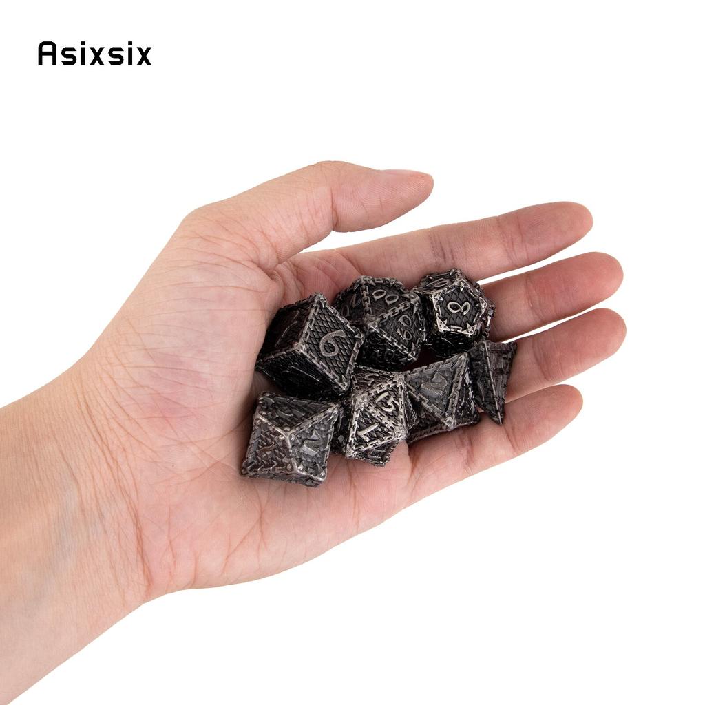 7 шт. серебряные металлические кубики в виде рыбьей чешуи, набор цельных металлических многогранных кубиков, подходящий для ролевой игры, настольной игры, карточной игры