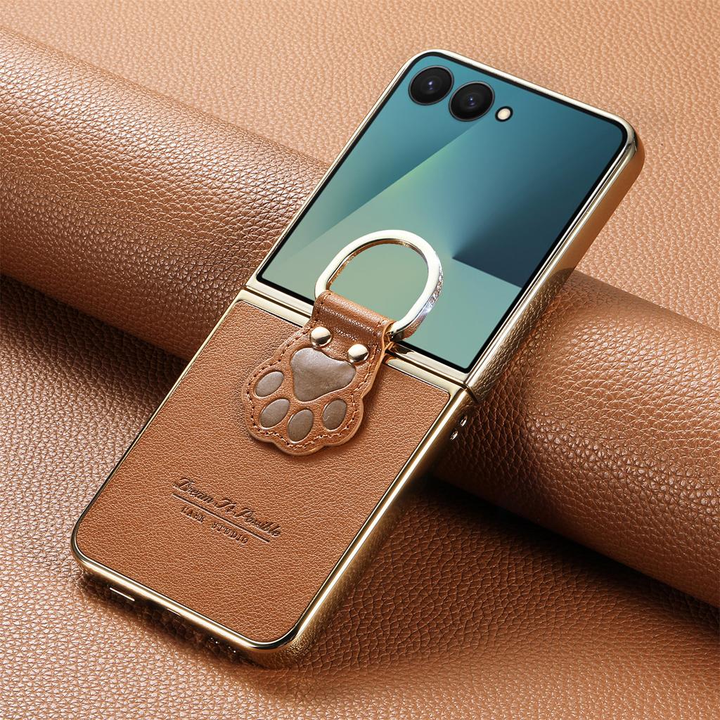 Bling Ring Holder Fashion Leather Case for Samsung Galaxy Z Flip 8 Flip8 5G Flip 7 6 5 4 Flip6 Flip7 FE Flip5 Flip4 Cover Capa