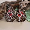 European and American Christmas Leopard Print Leather Wine Glass Teardrop Earrings