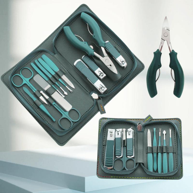 New Stainless Steel Nail Clipper Set Grooming Tool Set With Portable Case Manicure Art Tool Green Nails Cut