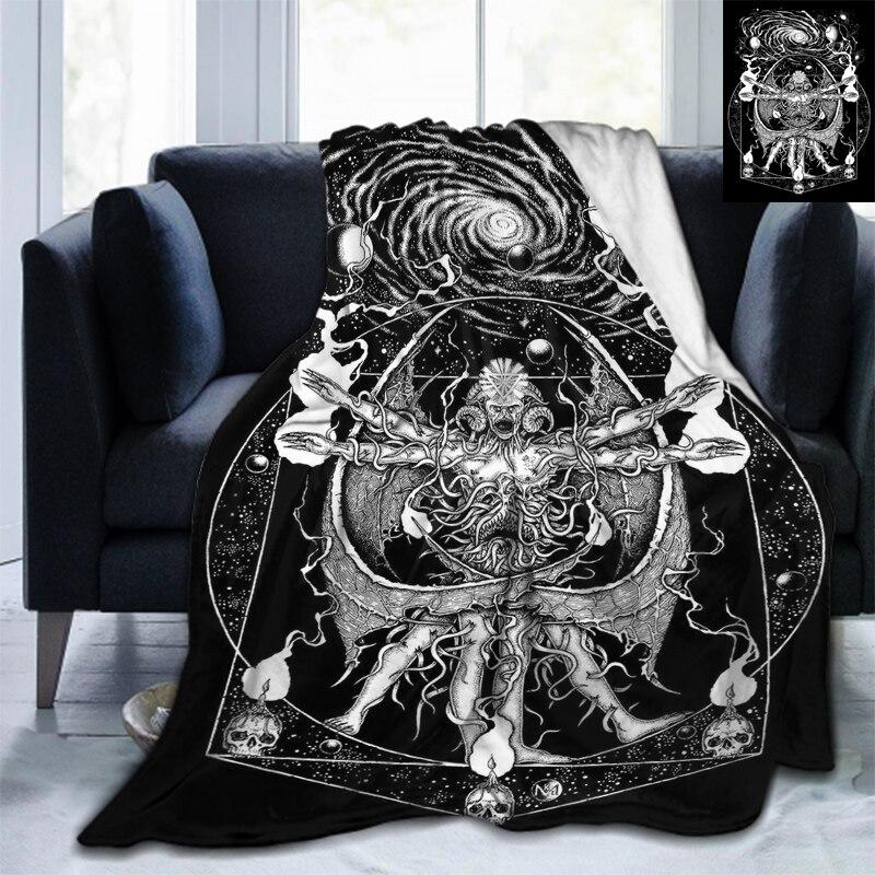 Мягкое фланелевое одеяло с черепом Сатаны и котом, всесезонное легкое теплое одеяло для гостиной/спальни
