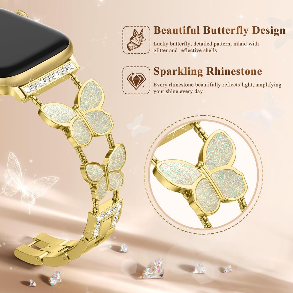 Zinc Alloy Bands For Apple Watch 10 Ultra 9 8 7 SE 6 5 4 3 2 1 46mm 49mm 45mm 44mm 42mm Double Butterfly Chain Strap