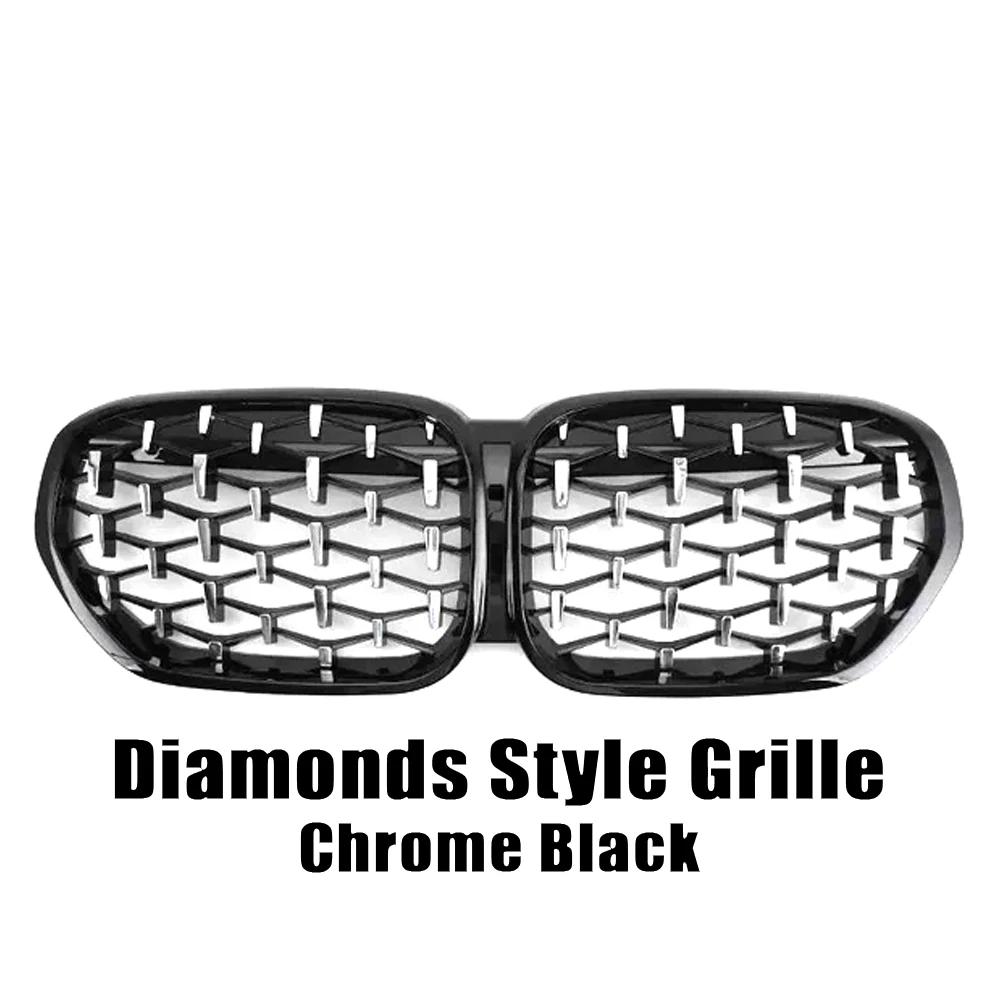 kyapx5 XVIP Carbon Fiber Look Double Line Style Front Racing Grills For BMW X1 F48 LCI 2020-2022 All Black Diamonds Style Upper Grilles