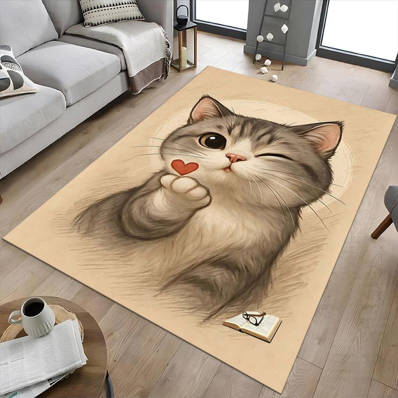1 шт. кошка любовь Нескользящий коврик для пола Подходит для офиса, гостиной, спальни, столовой - Машинной работы с плоским переплетением-W307