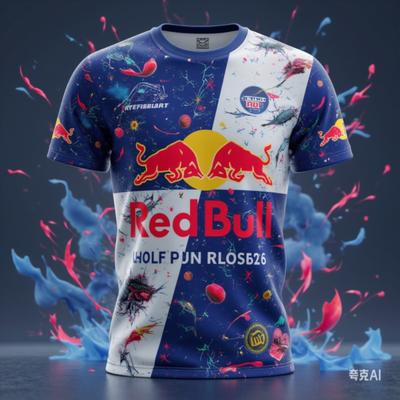 2025 Новая мужская футболка с коротким рукавом Red Bull с принтом Red Bull Харадзюку Повседневный тренд Костюм для внедорожных гонок Red Bull