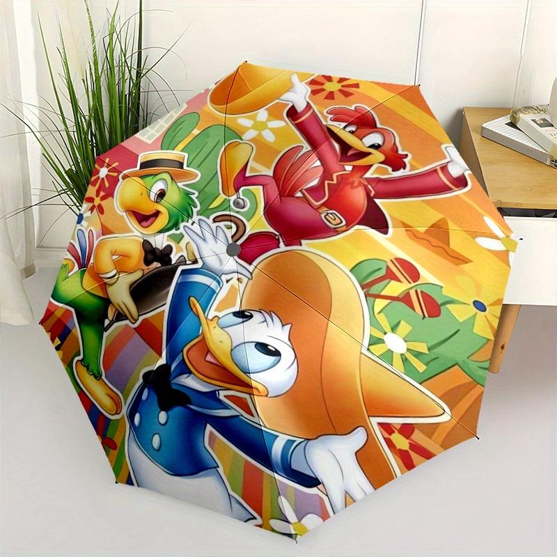 Donald Duck & Woody Woodpecker Mexican Fiesta Durable Cartoon Folding Umbrella, Portable 3-Fold Compact Umbrella for Men and Women, Suitable