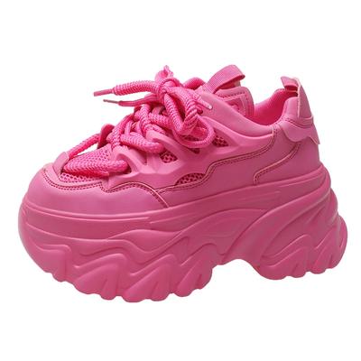 Модная женская повседневная дышащая сетчатая обувь на толстой подошве, летняя спортивная обувь на толстой подошве, танкетка, скрытые высокие каблуки, перфорированная