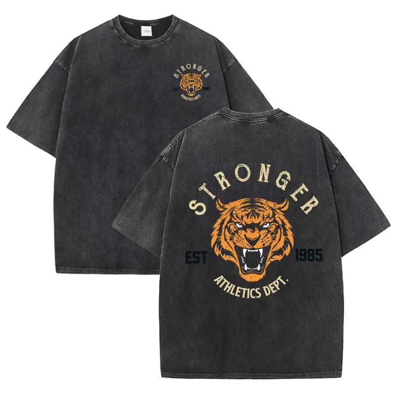 Более сильный принт Tiger Sport Стирка Футболка Женская Летняя Удобная Стиранная Футболка Повседневная Короткая Одежда Мягкий Хлопок Унисекс Одежда