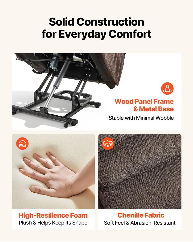 VEVOR Power Lift Recliner Chair, Dual Motor, Medium Electric Lift Chair with Heat and Massage for Elderly, Infinite Position Adjustment