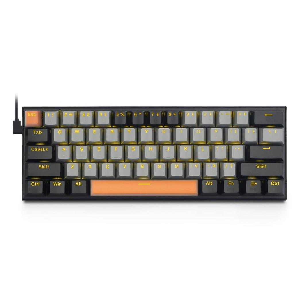 Mechanical Keyboard 61 Keys Gaming Keyboard with Red Axis Yellow LED Backlight Small Compact Keyboard USB Wired English Layout Compatible with Gaming