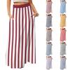 Women's Casual Leisure Foldable Striped Plaid Print High Waist With Pocket Draped Relaxed Long Maxi Skirt