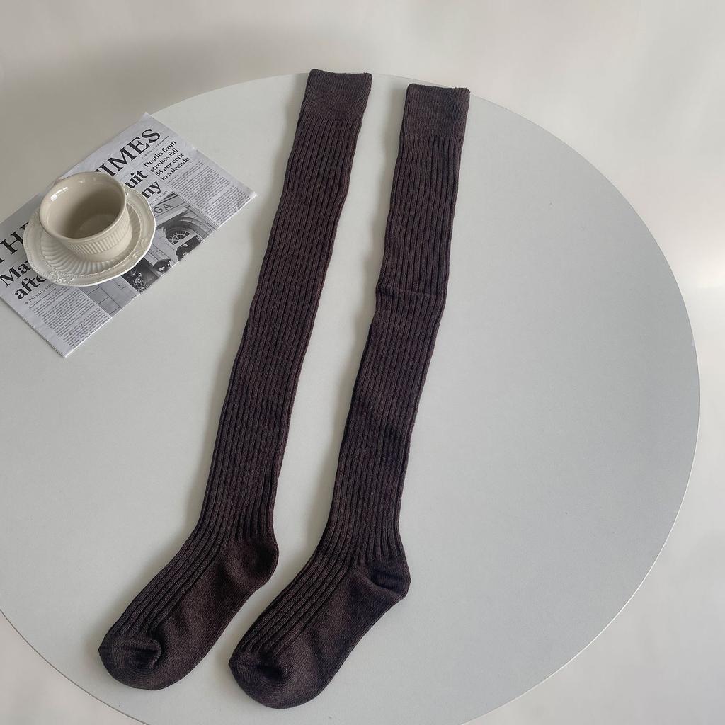 Женские чулки в японском стиле, длинные носки для школьниц в студенческом стиле, хлопковые вязаные однотонные чулки до бедра