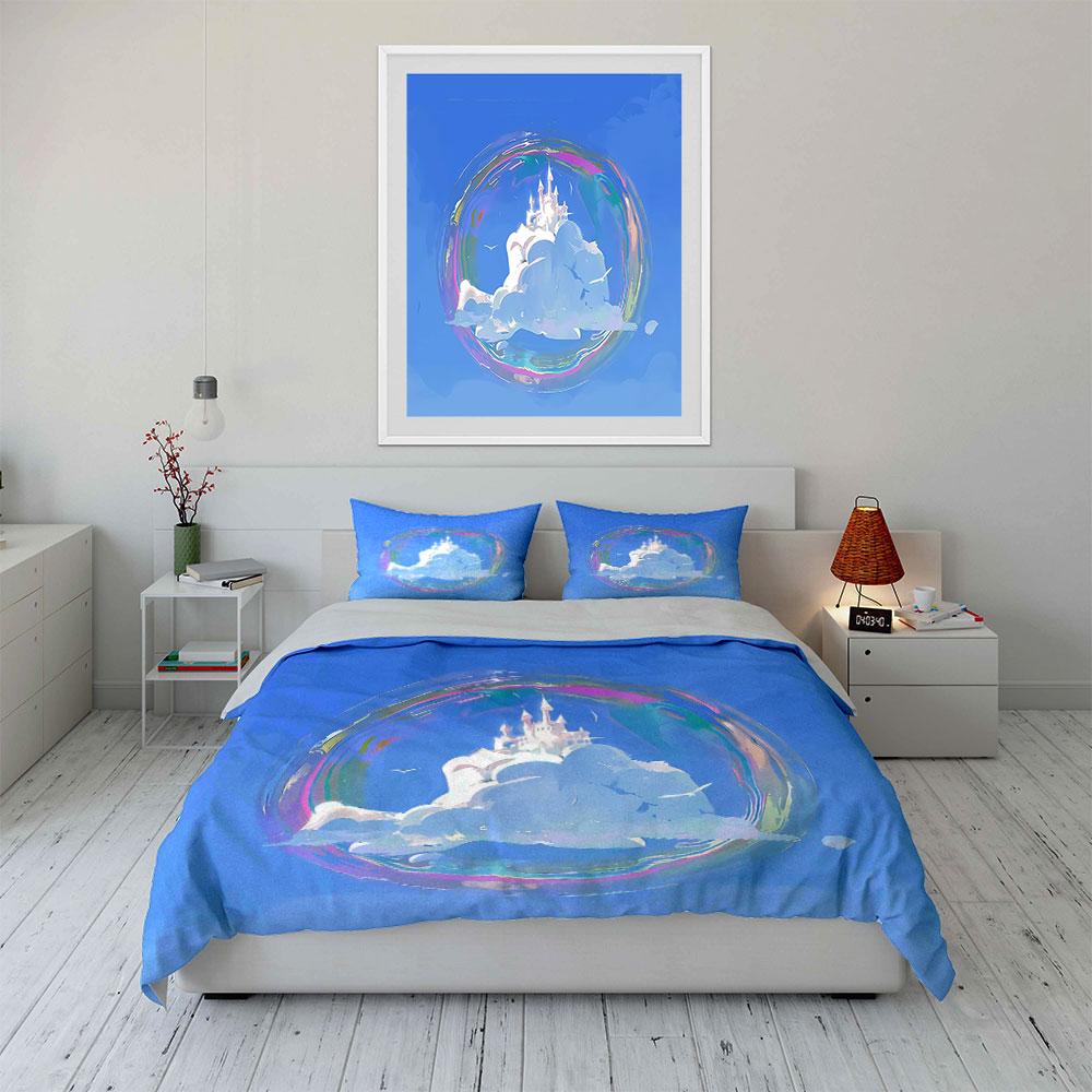 Fantasy Castle Artwork Set Bedding Set with 1 Duvet Cover 2 Pillowcases Single Double King Queen, Gift