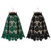 Женская юбка с высокой эластичной резинкой на талии, ажурное кружево с цветочным принтом, большая распашная двухслойная юбка до середины икры, женская вечерние юбка-миди для поездок на работу