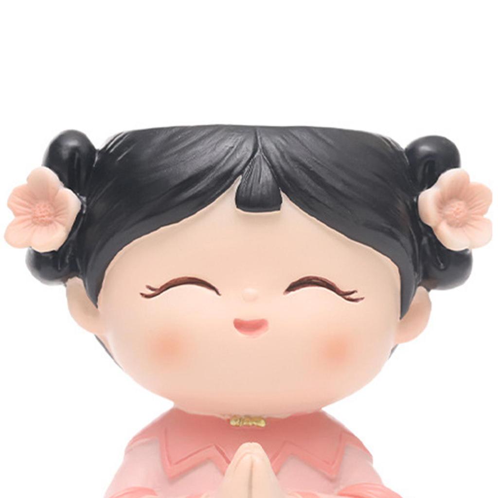 Head Planter Girl Figurine Ornament Flower Arrangement Container Cute Plant Pot