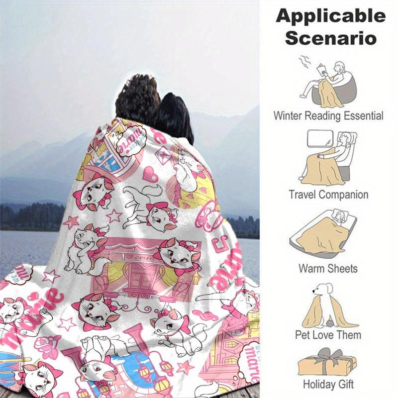 1pc. Cute Marie Cat Print Blanket, Seasonal Universal, Home Decoration, Throw, Cartoon Blankets, Soft Flannel Throw Blanket, Versatile & Coz
