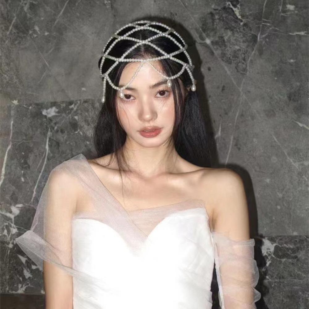 Handmade Headwear Tassel Bride Headpiece New Pearls Weave Hat Women
