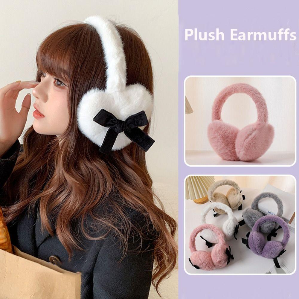 Warm Woman Ear Cover Cold Protection Heart Fluffy Ear Muffs New Bow Tie Earmuffs Winter