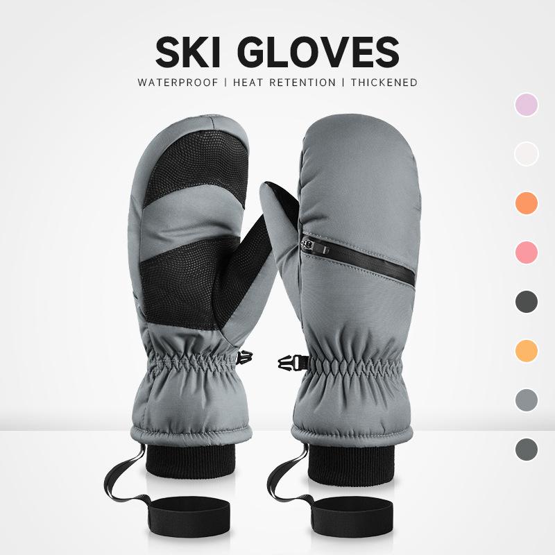Ski gloves men's and women's winter cold-proof cycling snow three-proof fabric thickened warm outdoor sports gloves