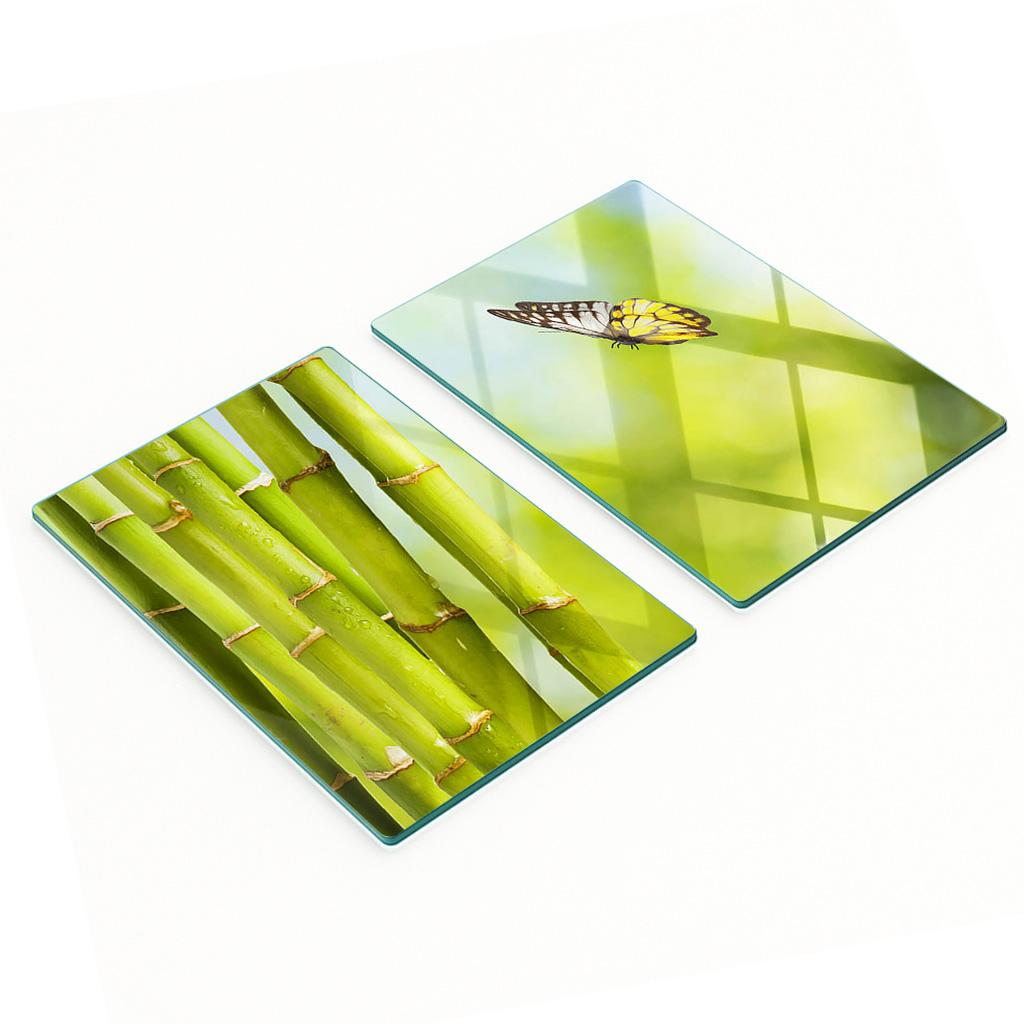 Glass Kitchen Chopping Boards with Bamboo and Butterfly Graphics 2x40x52 cm