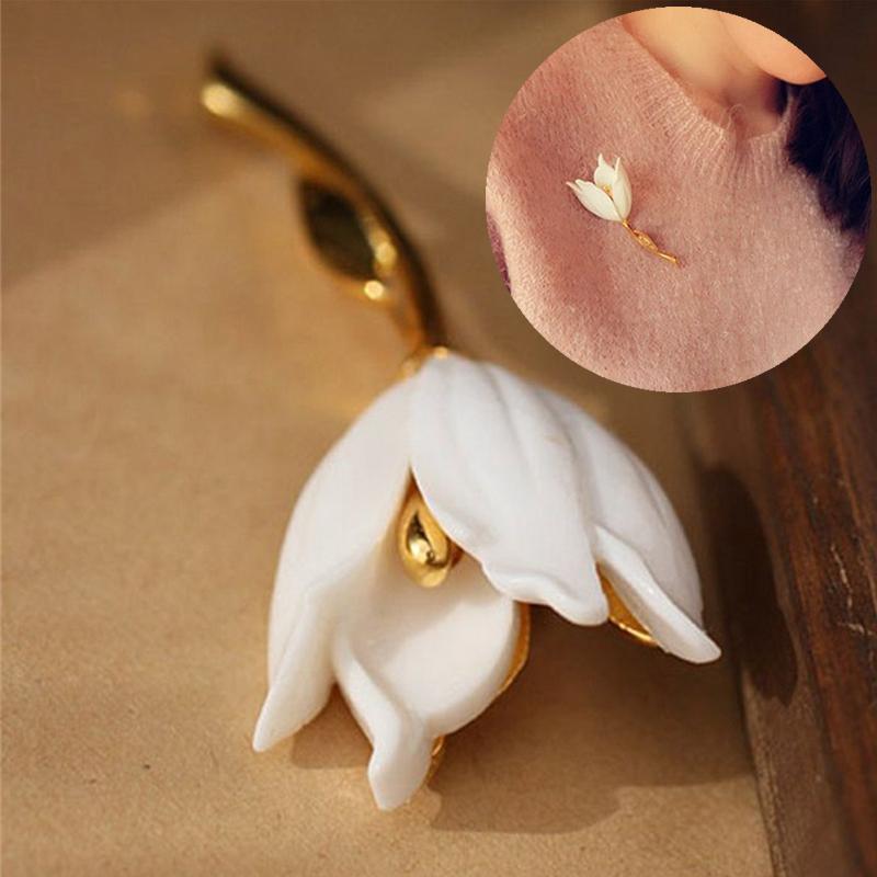 Tulip Brooch 2PC American Style Gold-Plated Alloy Resin Women Corsage Jewelry