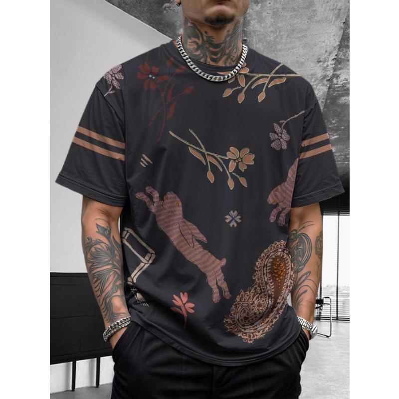 Bohemian Bandana Patterned Short - Sleeve Tops Summer Round Neck 3D Print Fashionable Casual Men's T-shirts