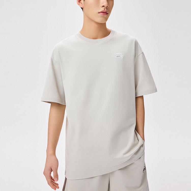 Anta Пуловер с круглым вырезом и узором логотипа, свободная футболка с короткими рукавами, топы унисекс, бежевый 972328113-2