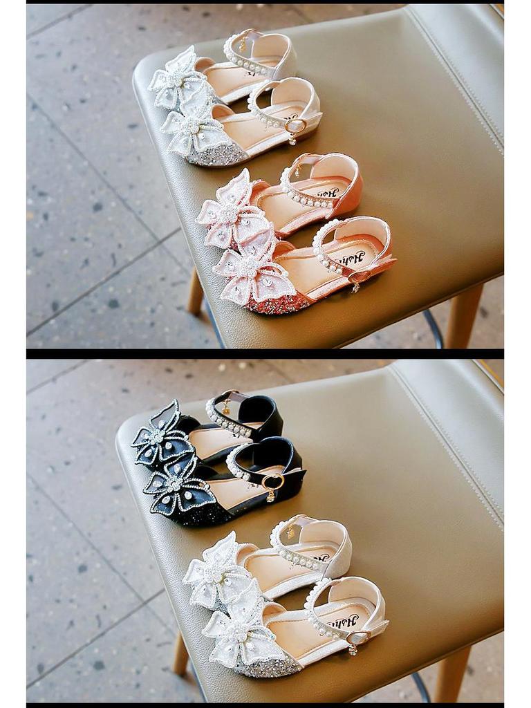 Весна/Лето 2025 Корейские сандалии-принцессы с бантом для девочек – Танцевальная обувь с пайетками