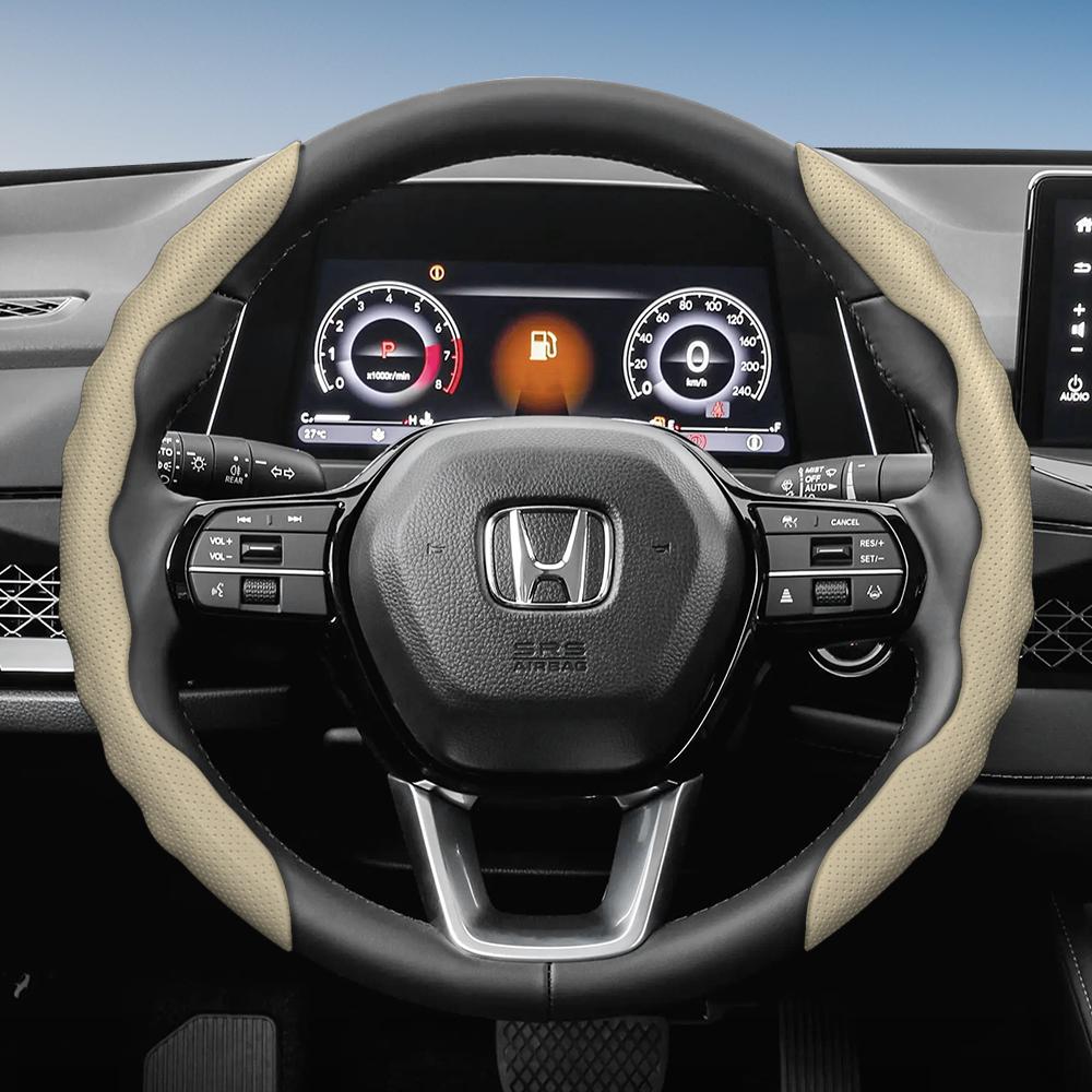 ZAG1 Steering Wheel Cover Suitable for Honda, Wave-Shaped Sporty Design, Breathable Leather, Segmented Design, Non-Slip, Sweat-Absorbent Protective C