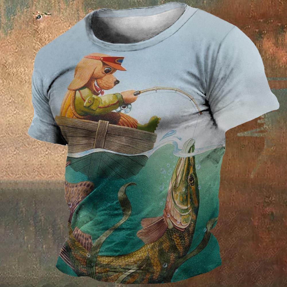 Summer Men's T-Shirts Fishing Pattern T-shirt Top 3D Print Hip Hop Loose Short Sleeve Streetwear Oversized Vintage T Shirts