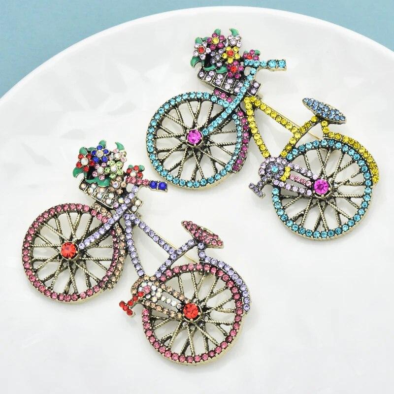 Wuli&baby Shining Bicycle Brooches For Women Unisex 2-color Beautiful Taking Flowers Bike Brooch Pins Gifts