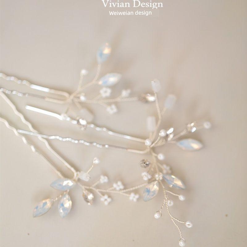 Copper Wire Handmade Beaded Sparkling Hairpin Accessories with Opal, Simple European and American Style Hair Flower for Outdoor Weddings